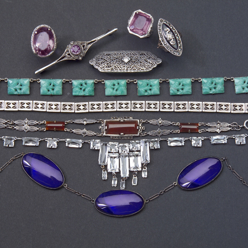 Appraisal: Art Deco jewelry mostly sterling and some gold necklace of