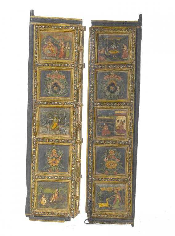 Appraisal: A PAIR OF INDIAN PAINTED WOOD DOORS of five panels