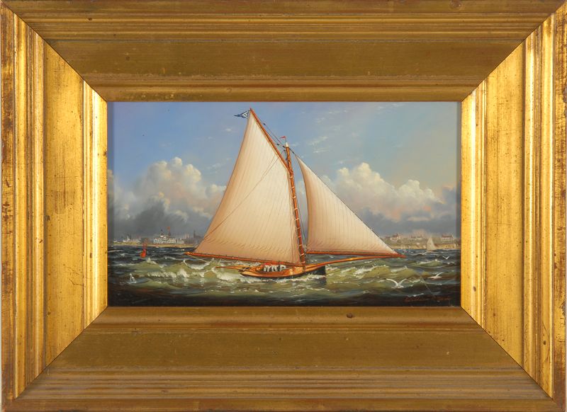 Appraisal: WILLIAM R DAVISAmerican b Jib and Main Sail Catboat off