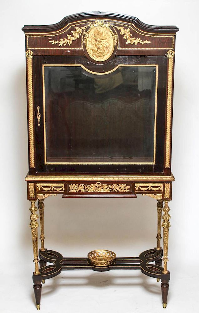 Appraisal: Louis XVI Manner Brass Mounted Vitrine Louis XVI manner brass