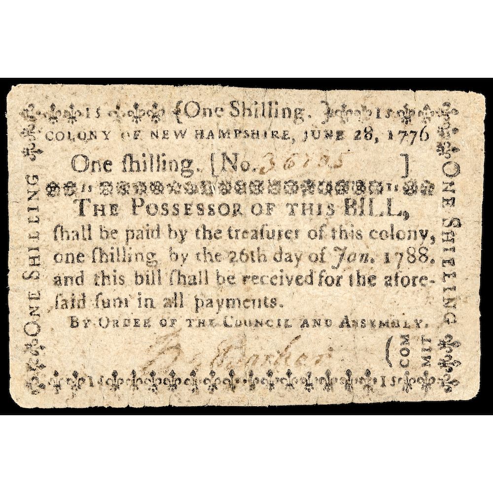 Appraisal: Colonial Currency New Hampshire June One Shilling Choice Very Fine