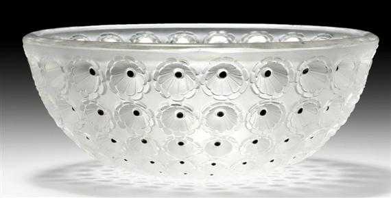 Appraisal: LALIQUE CACTUS BOWL circa White enamelled mould-pressed glass Signed Lalique