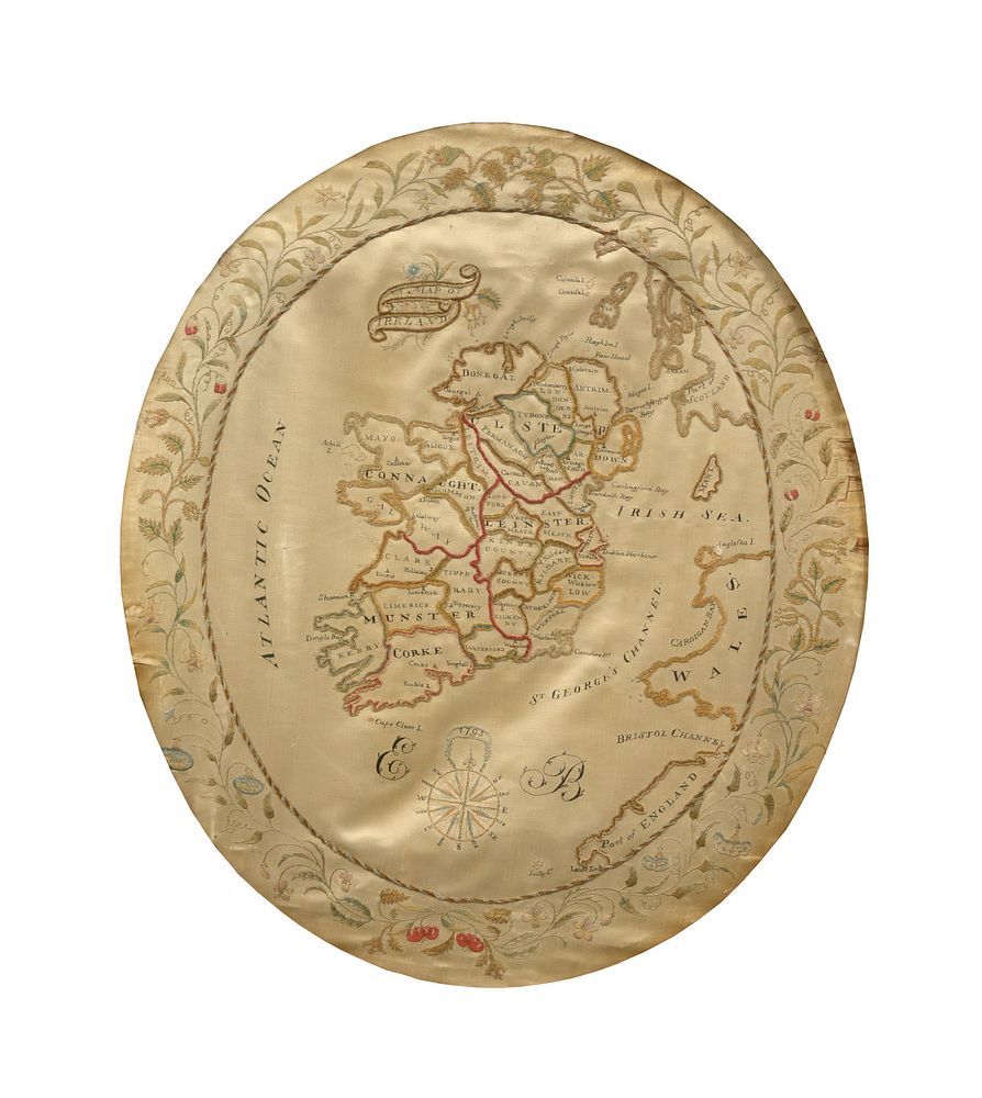 Appraisal: An Irish Embroidered and Chenille Decorated Map of Ireland on