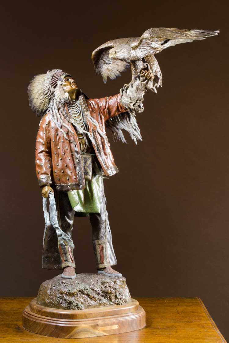 Appraisal: DAVID MANUEL BRONZE SCULPTURE Oregon b Freedom Native American chief