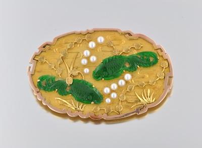 Appraisal: A Fine Jadeite Pearl and Gold Brooch Signed Marsh k