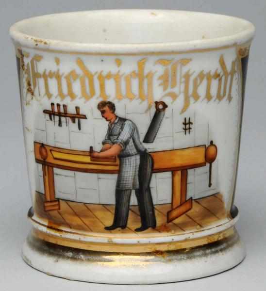 Appraisal: Woodworker Shaving Mug Gilt name Friedrich Gerdt Black wrap Nice