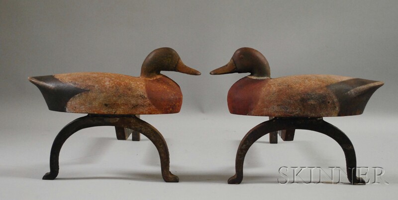 Appraisal: Pair of Polychrome Painted Cast Iron Mallard Duck Andirons ht