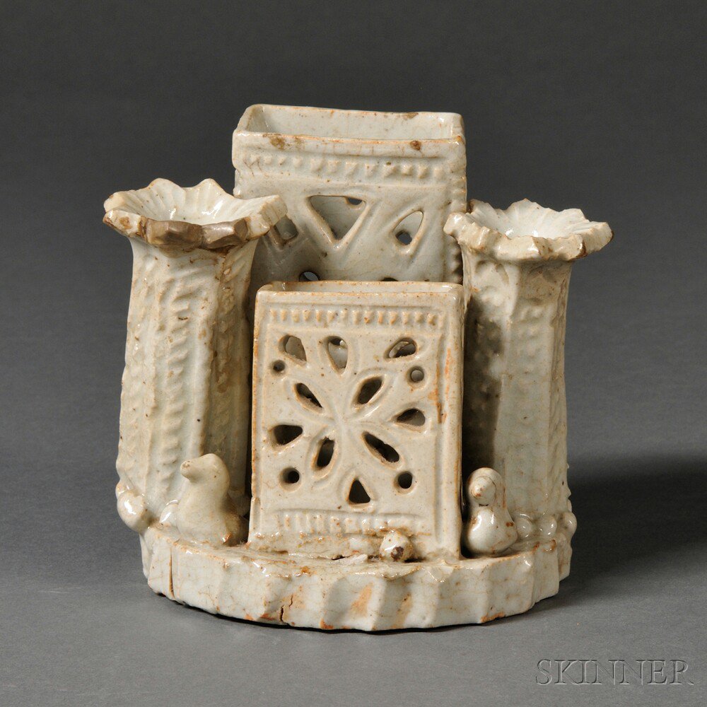 Appraisal: Ceramic Brush Holder Korea th th century bluish hue multiple