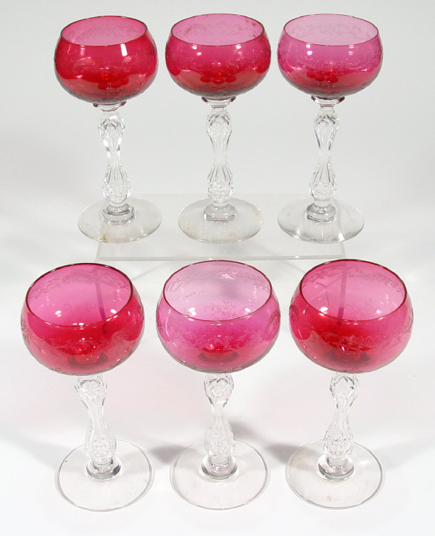 Appraisal: Set of six cranberry flashed glass goblets with cut glass