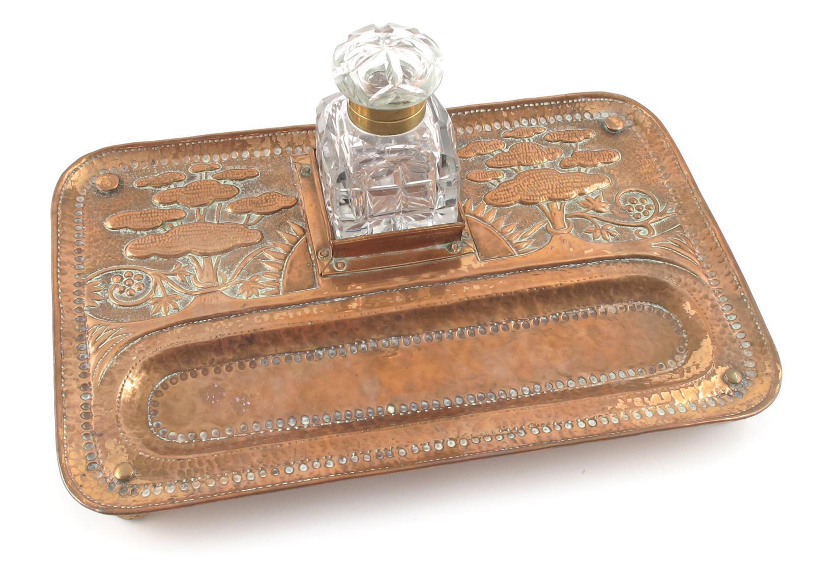 Appraisal: A John Pearson copper pen tray and inkwell