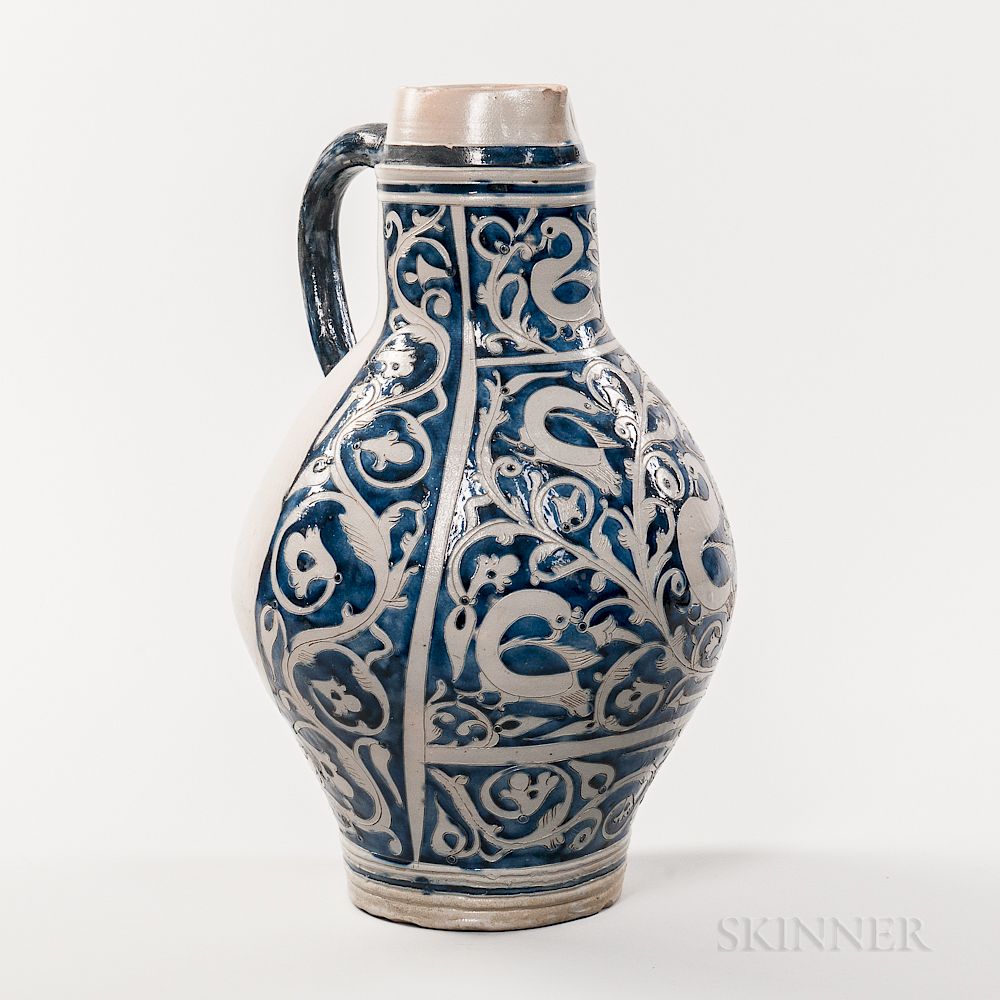 Appraisal: Large Westerwald Jug with Elaborate Cobalt and Incising Large Westerwald