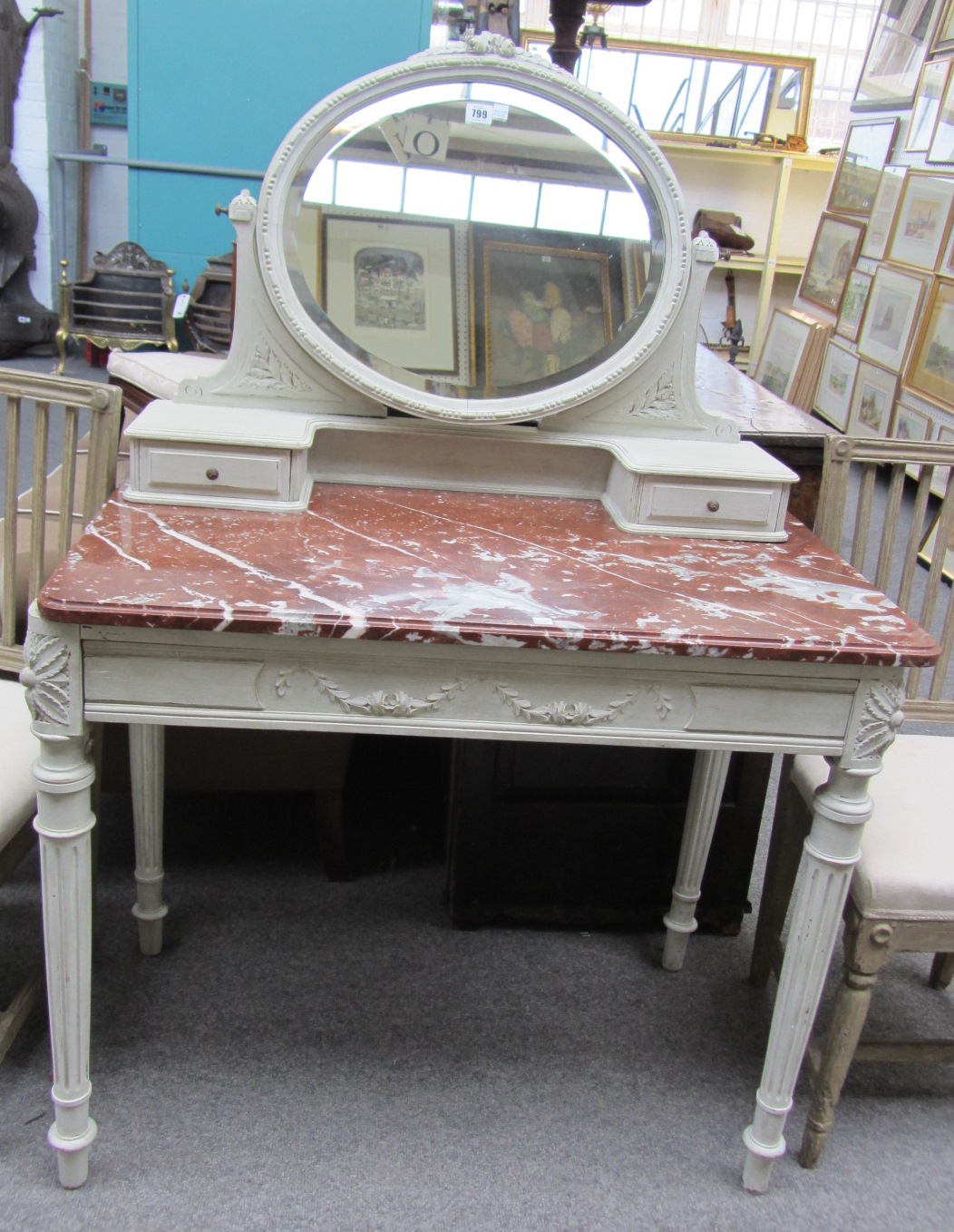 Appraisal: A Louis XVI style grey painted marble topped dressing table