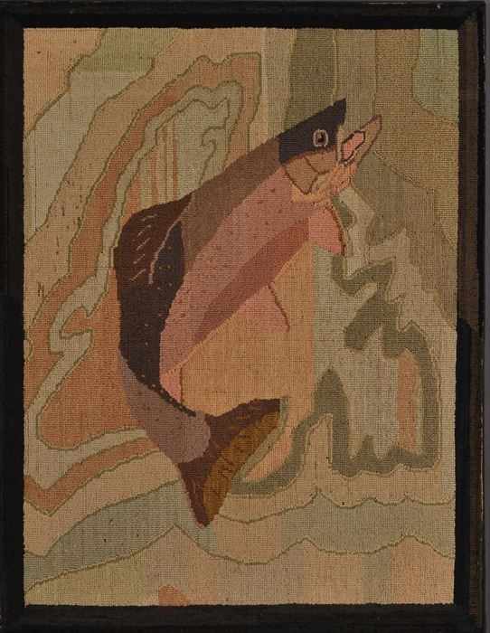 Appraisal: EMBROIDERED RAINBOW TROUT PANEL POSSIBLY GREENFELL INDUSTRIES NEW FOUNDLAND x