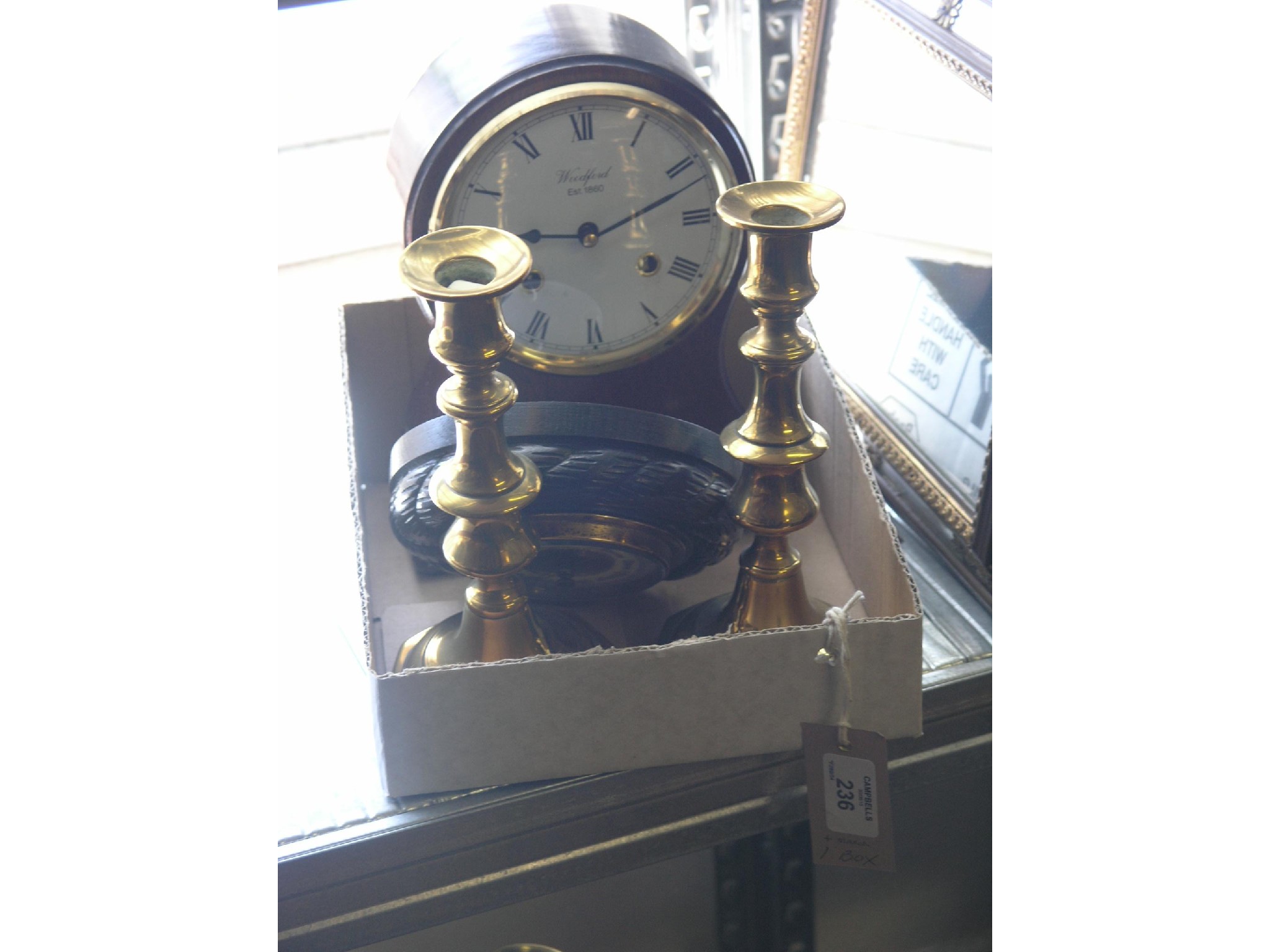 Appraisal: A mahogany mantel clock dial signed Woodford bell-striking movement in