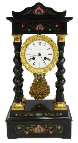 Appraisal: French Napoleon III period portico clock late th c ebonized