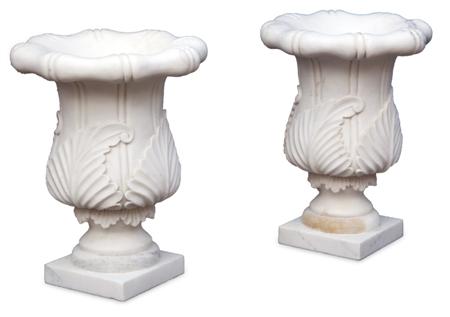 Appraisal: A pair of large modern white and grey marble urns