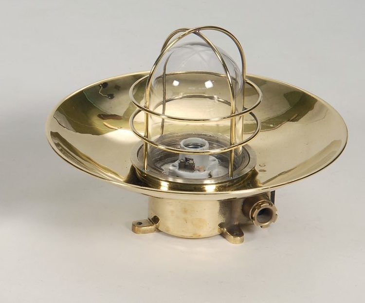 Appraisal: SOLID BRASS SHIP S BULKHEAD LIGHT th CenturyWith glass globe