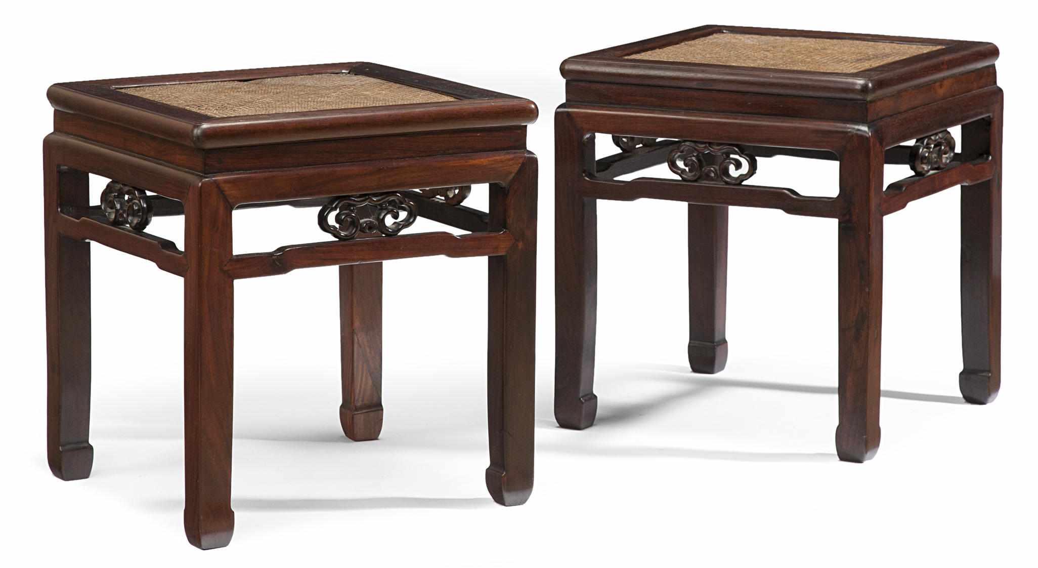 Appraisal: A pair of zitan and mixed wood stools late Qing