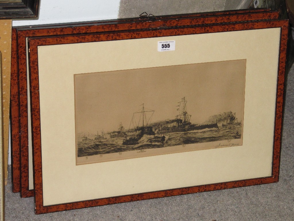 Appraisal: Lot comprising three maritime engravings one signed in pencil