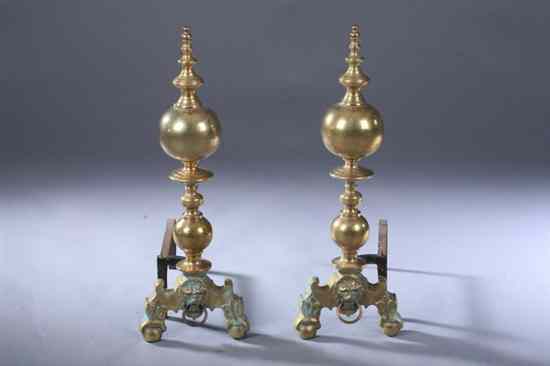 Appraisal: PAIR GEORGIAN STYLE GILT-METAL BALL-FORM ANDIRONS Shaped finial top above