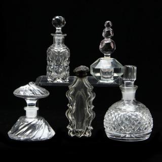 Appraisal: Five Vintage Cut Glass Perfume Bottles including a Waterford diamond