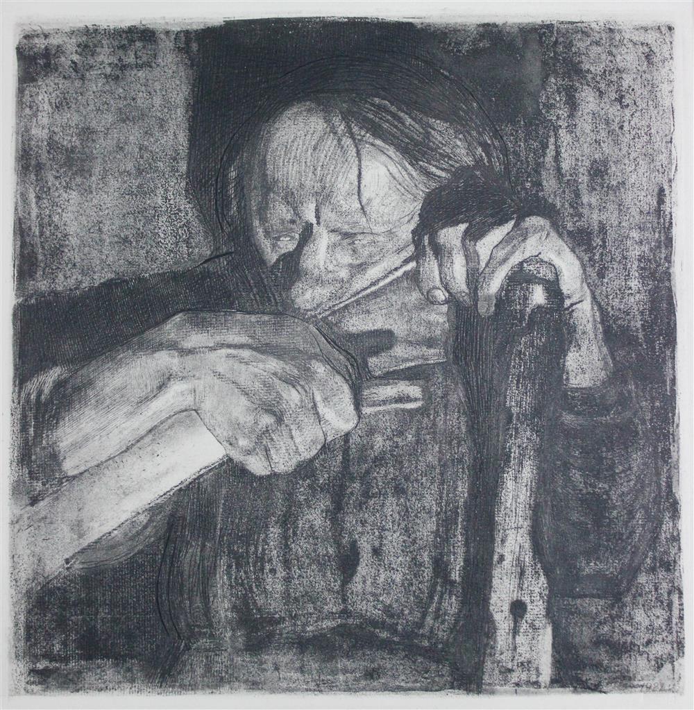 Appraisal: KATHE KOLLWITZ GERMAN - PORTRAIT OF WOMAN SHARPENING A SCYTHE