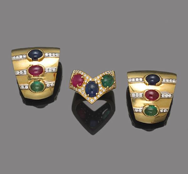 Appraisal: A set of diamond sapphire ruby and emerald jewelry comprising