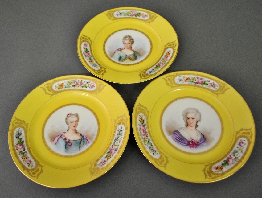 Appraisal: - Three Sevres plates dated each with a painted center