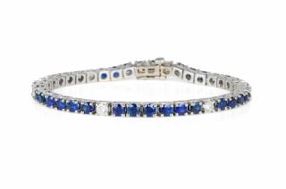 Appraisal: A Platinum Sapphire and Diamond Bracelet A Platinum Sapphire and