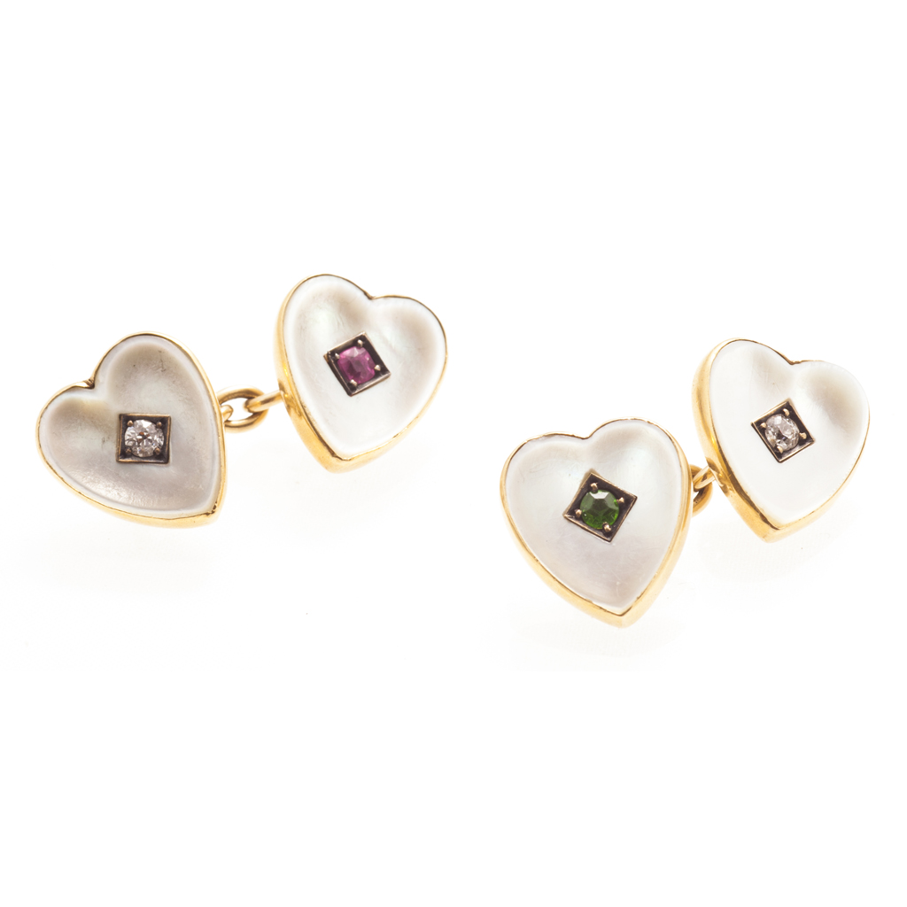 Appraisal: A pair of gem set cufflinks each terminal of heart