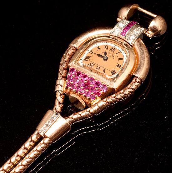 Appraisal: Paul Ditisheim Art Deco style K rose gold diamond and