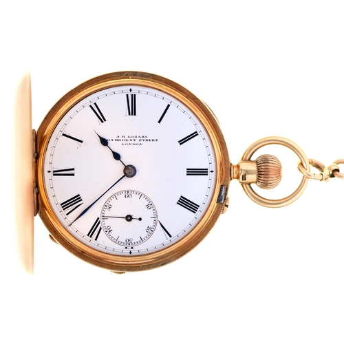 Appraisal: An English ct gold half hunting cased keyless lever watch