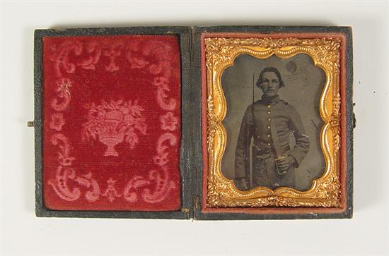 Appraisal: th Plate Tintype of Confederate Soldier Armed with musket and