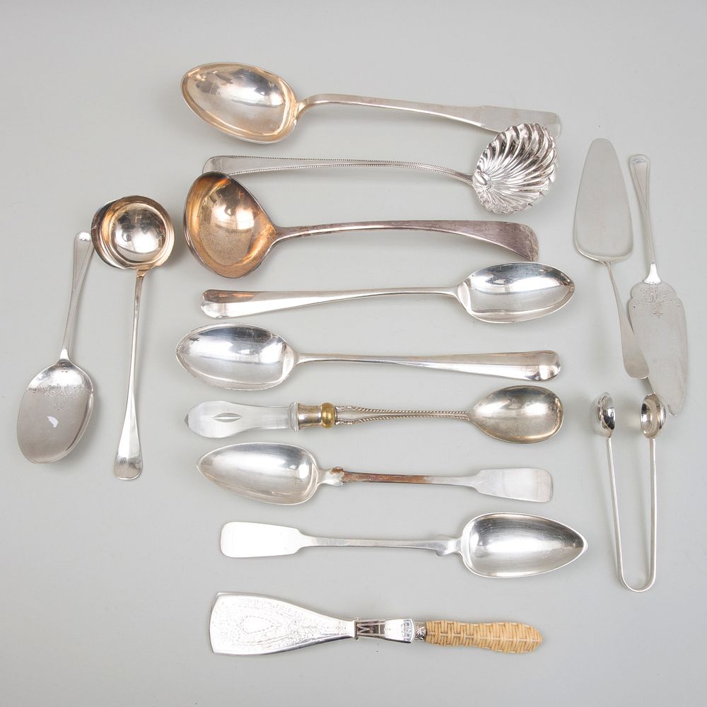 Appraisal: Group of Silver and Silver Plate Serving Wares The silver