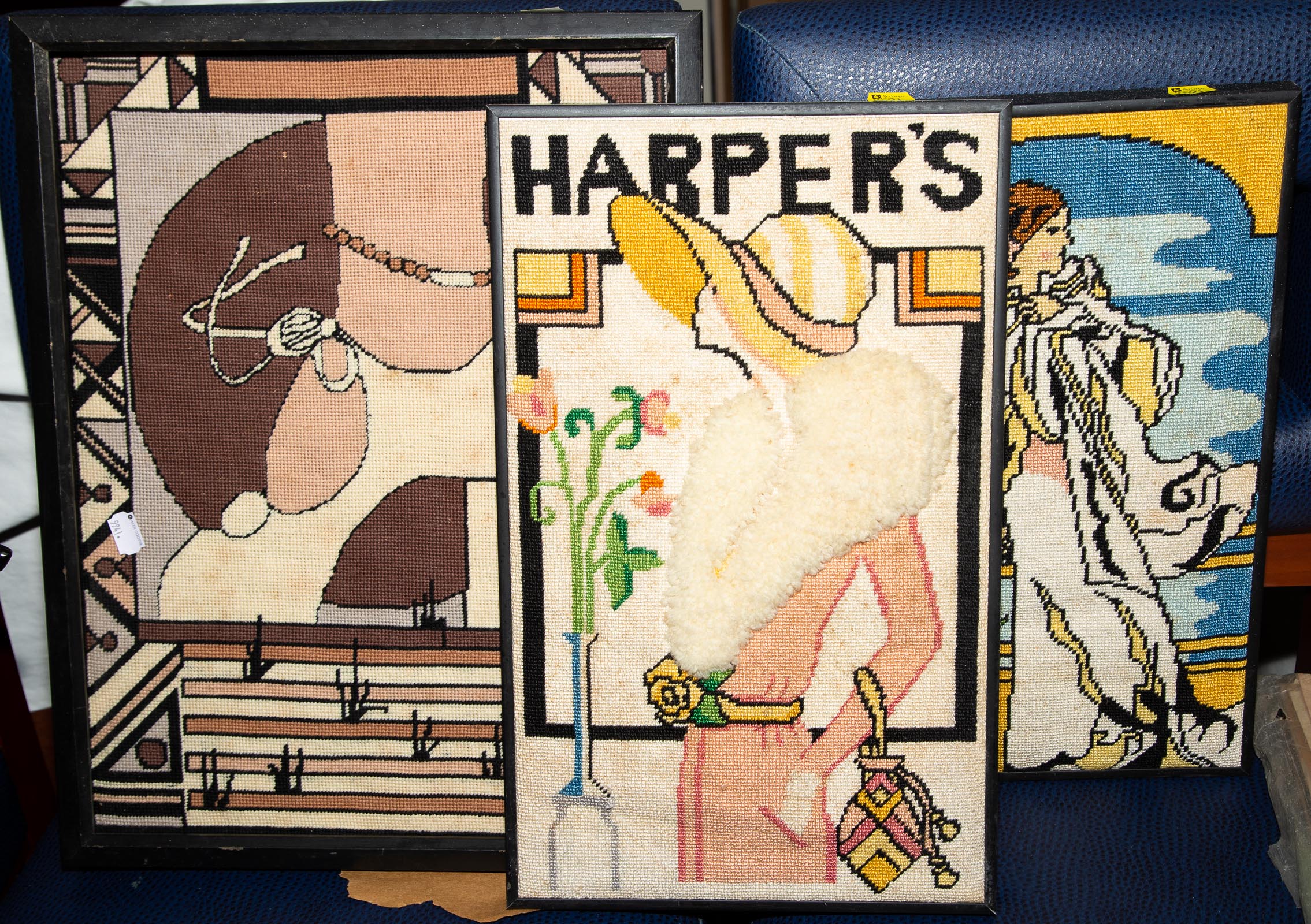 Appraisal: THREE FRAMED MODERN NEEDLEWORKS