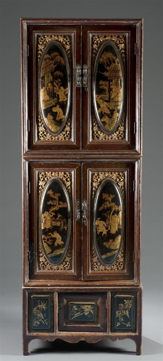 Appraisal: Chinese section wood and lacquer cabinet with hand painted scenes