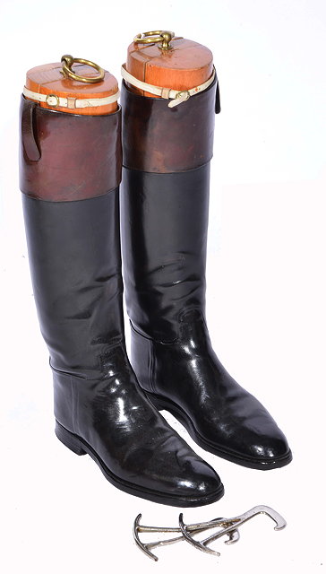 Appraisal: A PAIR OF LOBB BLACK AND BROWN LEATHER RIDING BOOTS