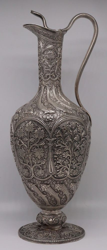 Appraisal: SILVER Indian Kutch Silver Claret Jug with Snake Indian Kutch