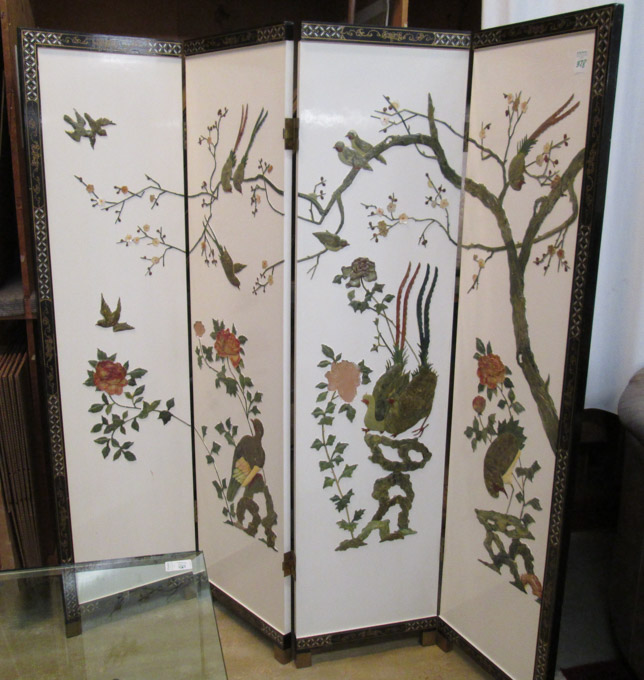 Appraisal: CHINESE FOUR-PANEL FLOOR SCREEN one side decorated with carved and