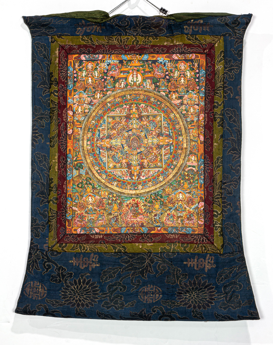 Appraisal: Tibetan thangka mandala mounted in silk brocade h x w