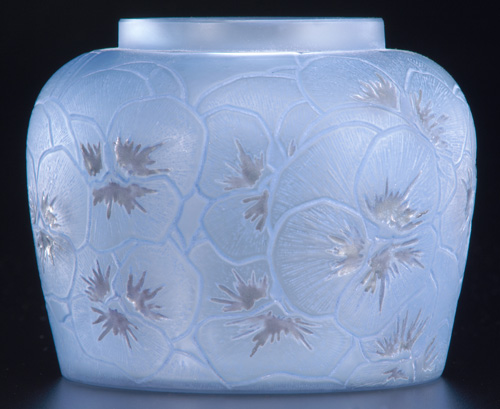 Appraisal: R LALIQUE Vase Pensees clear and frosted with violet enamel