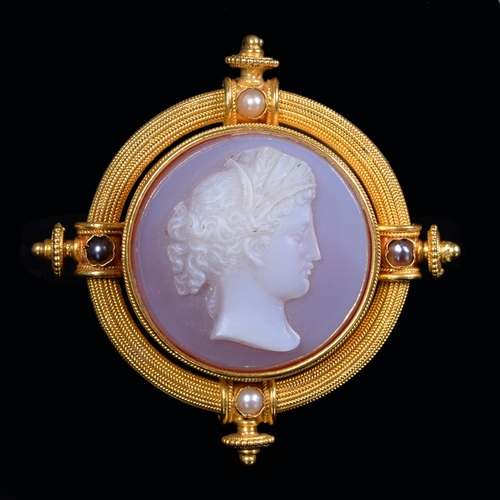 Appraisal: An Etruscan revival hardstone cameo brooch-pendant the finely carved agate