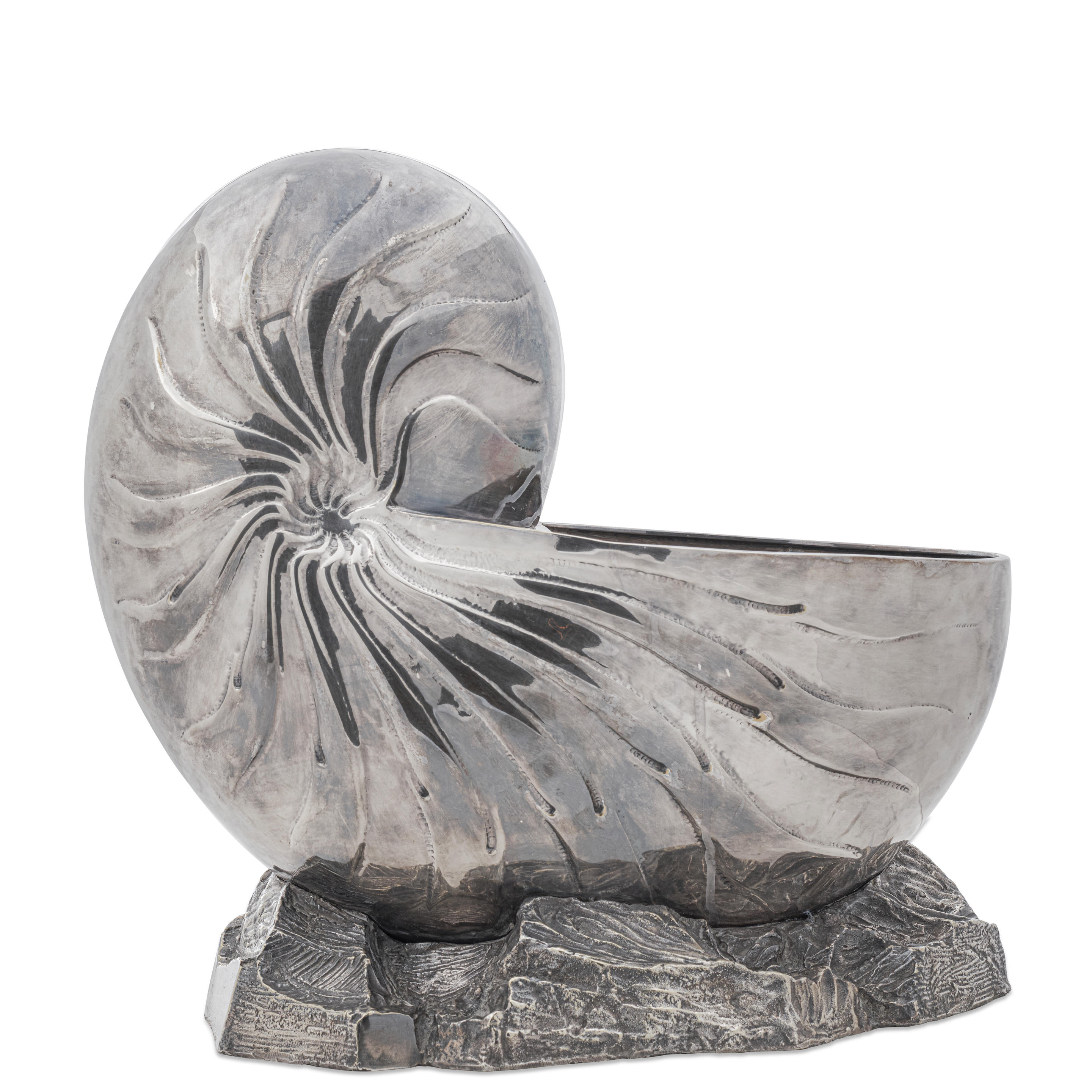 Appraisal: A SILVERED BRONZE NAUTILUS SHELL CENTERPIECE TH CENTURY th century