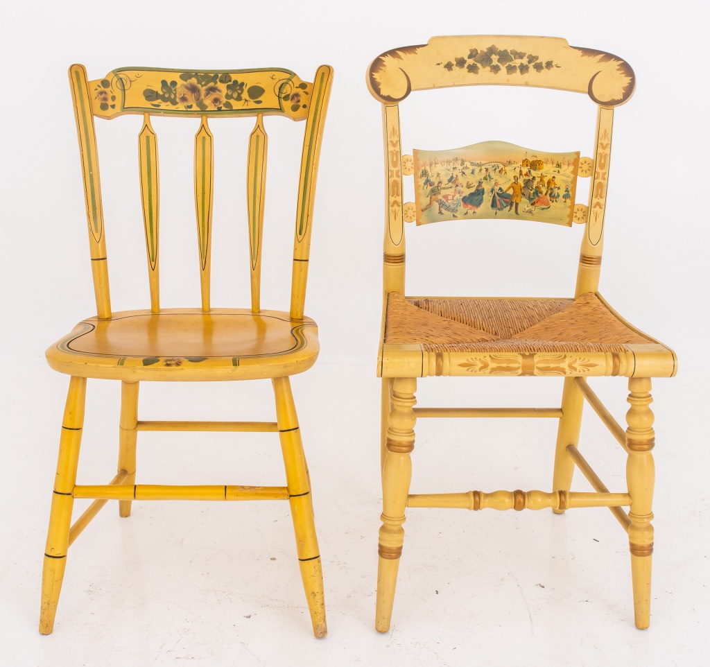 Appraisal: AMERICAN FOLK ART STYLE PAINTED CHAIRS TH C American Folk