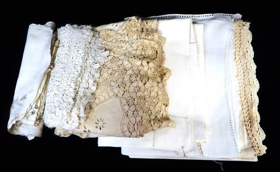 Appraisal: TEXTILES Table linens pieces many with elaborate lace and or