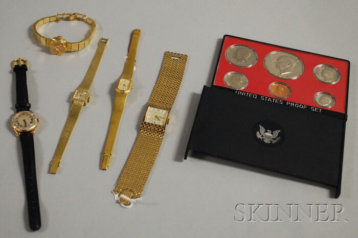 Appraisal: Five Wristwatches and a United States Proof Set a gold