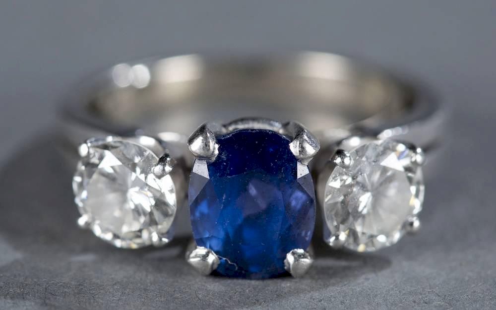 Appraisal: ct sapphire and ct diamond plat ring A sapphire and