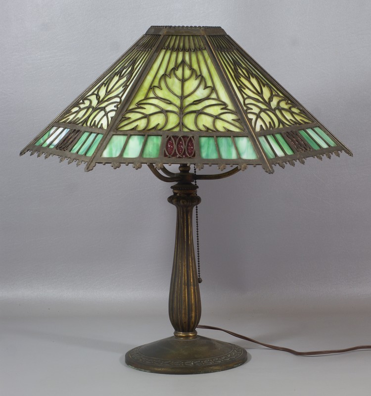 Appraisal: Bradley Hubbard patinated white metal art deco table lamp with