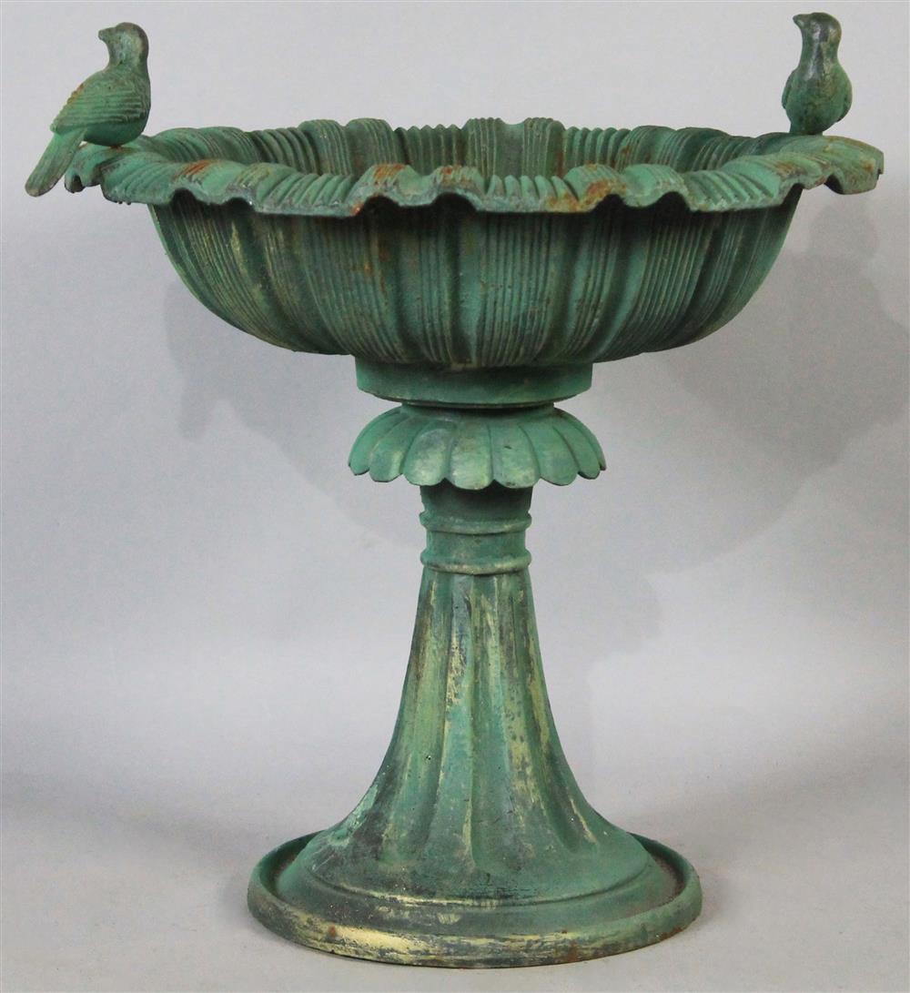 Appraisal: GREEN BIRD BATH WITH TWO BIRDS having two small birds