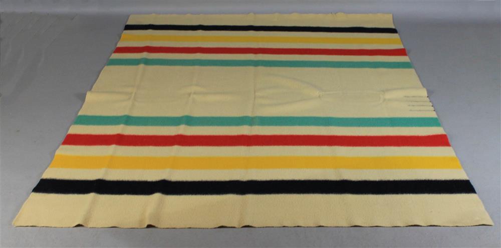 Appraisal: TWO HUDSON'S BAY POINT WOOL BLANKETS WITH VINTAGE ADVERTISEMENT of